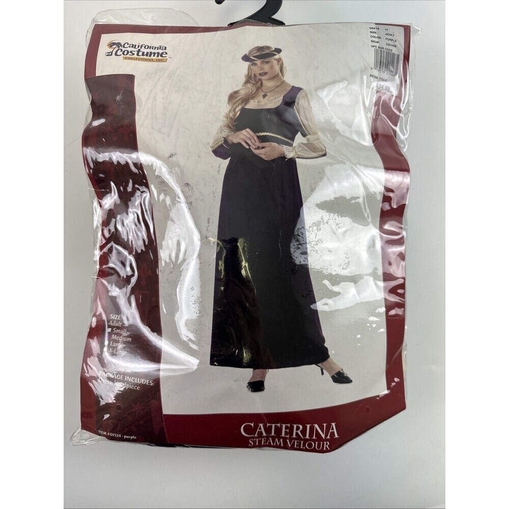 California Costume Caterina Steam Velour Dress Purple‎ Headpiece Womens Medium